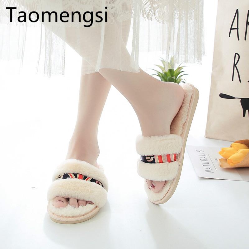 

Slippers Taomengsi Woolen Women's With Flat Soles At Home Bare Toe Wood Flooring In Autumn Winte, Black