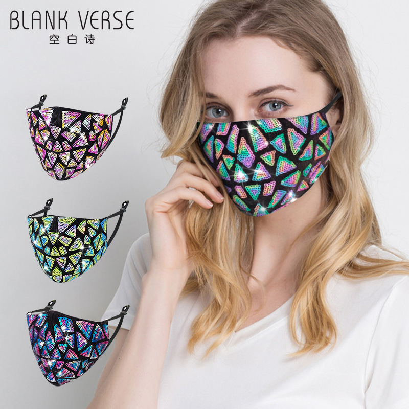 

color Fashionable Sequin cotton mask, winter warm, ear adjustable adult mask