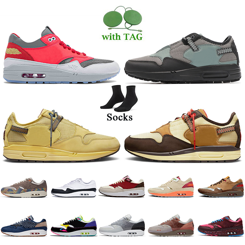 

Top Quality MX 1 Women Men Running Shoes Cactus Jack Cave Stone Saturn Gold Baroque Brown CLOT Kiss of Death Solar Red White London Off Mens Trainers Sports Sneakers, D50 black red gum 40-45