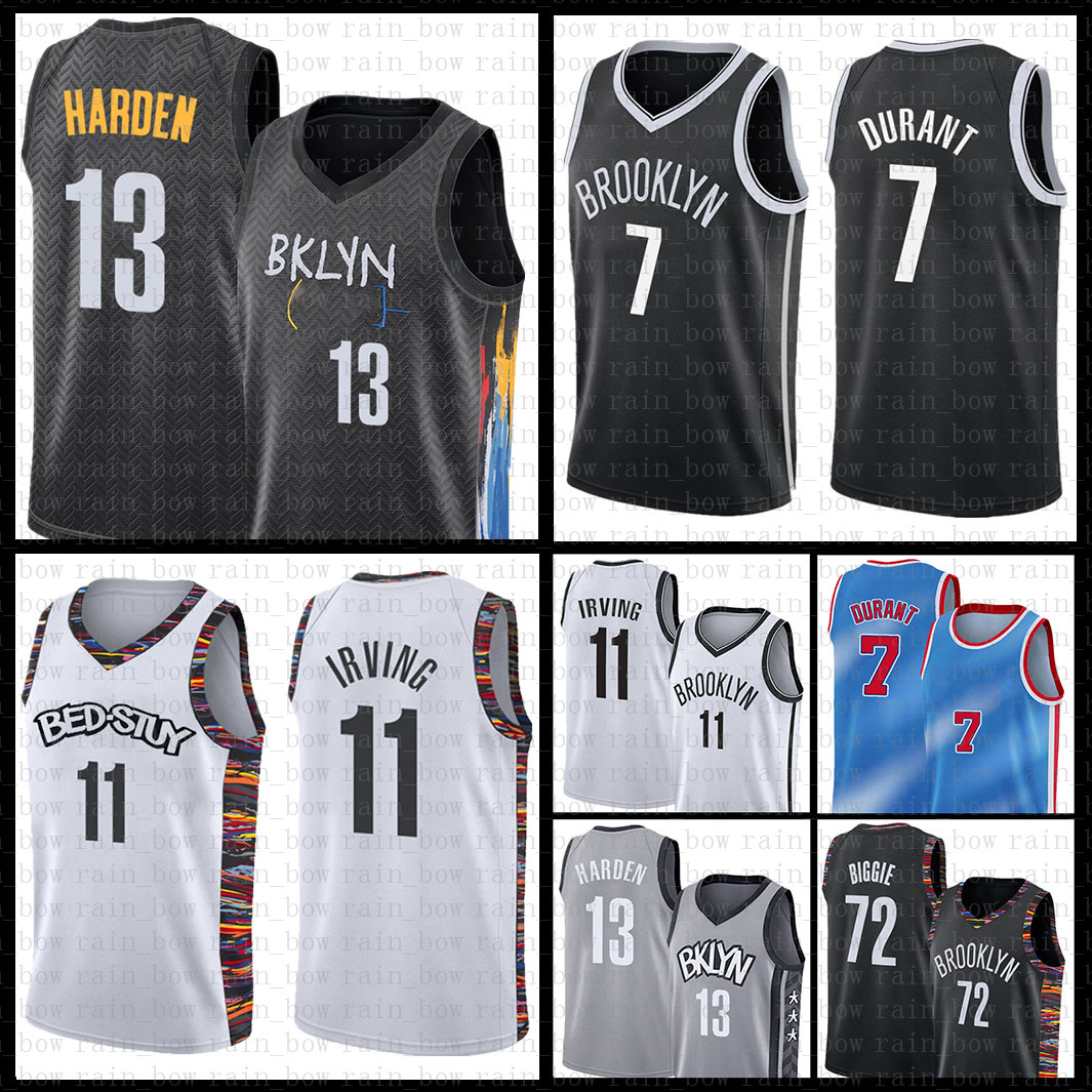 

Brooklyn Basketball Jersey Nets 2021 New 7 Kevin Durant Mens Kyrie 72 Biggie 11 Irving 13 James Harden Contrast Color, Mens(lanwang)