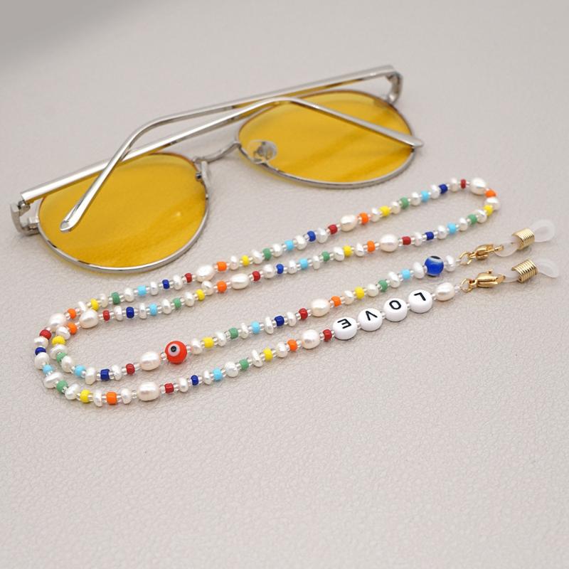 

Chains Shinus Glasses LOVE Letter Freshwate Pearl Necklace For Women Boho Summer Jewelry Mask Chain Lanyard Sunglasses, Silver