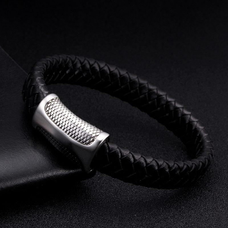 

Charm Bracelets Vintage Genuine Leather Men Women Sporty Unique Stainless Steel Magnet Buckle Cuff Bangles