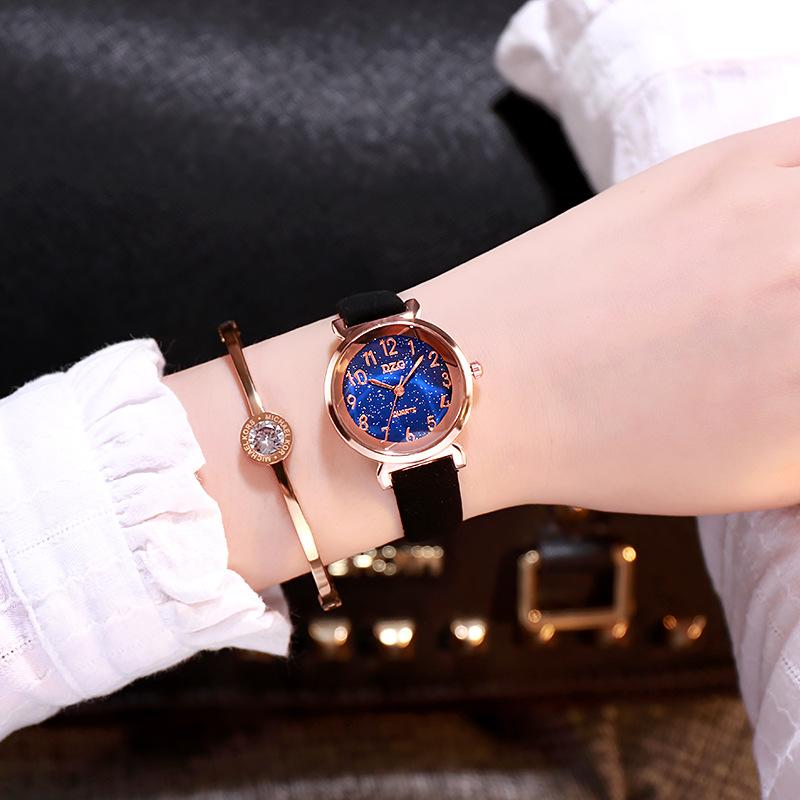 

Wristwatches Ladies Starry Sky Leather Quartz Watch, Casual And Versatile, Fashionable, 2021 Series, Black
