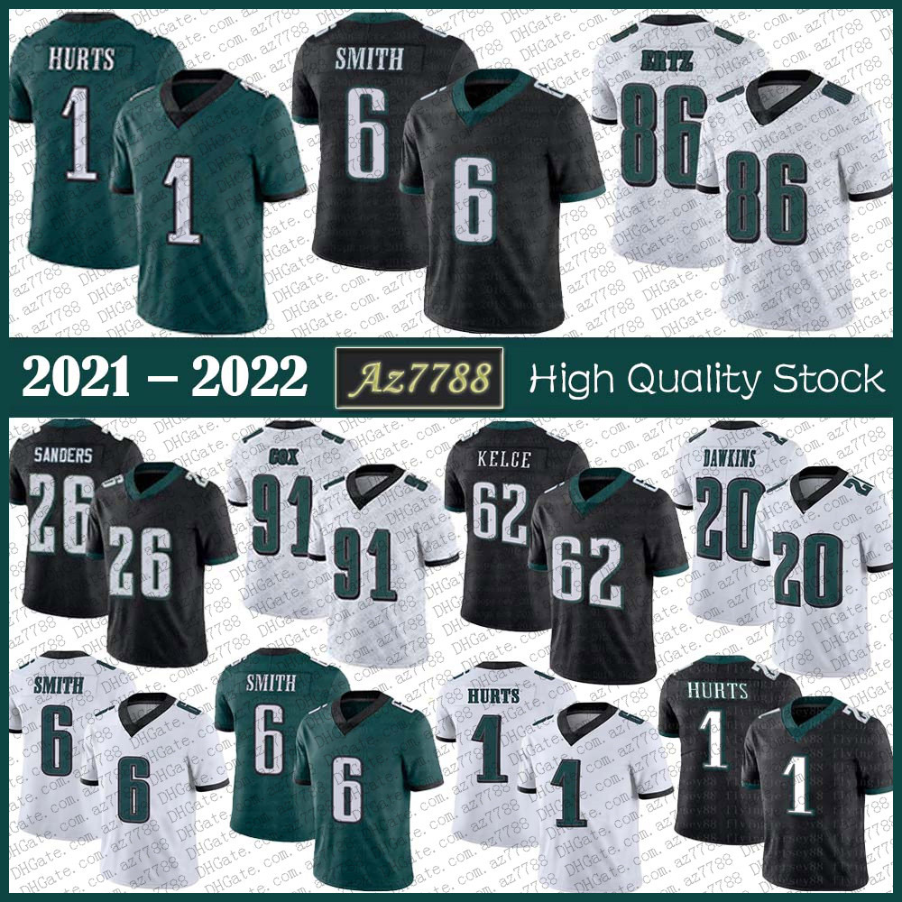 

6 DeVonta Smith 1 Jalen Hurts PHI Mens Football Jersey 86 Zach Ertz 20 Brian Dawkins 62 Jason Kelce 26 Miles Sanders 91 Fletcher Cox High Quality Stitched jerseys, Shown