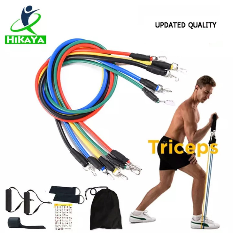 

11pcs Resistance Band set for Workout 5 stackable elastic exercise bands to 100 lbs for Training physical Therapy Home Gyms and Yoga Pilates