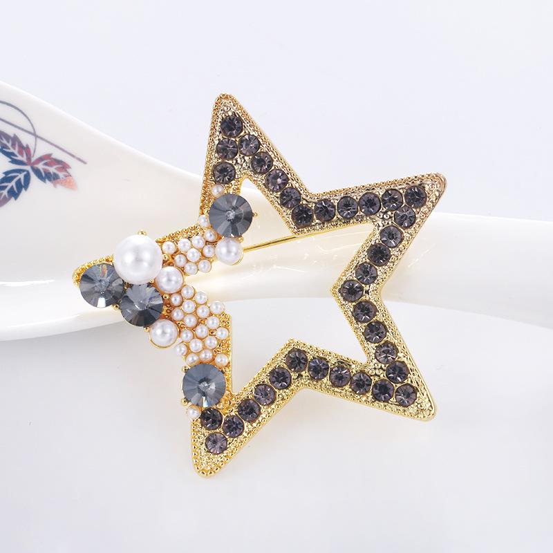 

Pins, Brooches Crystal Pentagram Brooch For Women Shirt Fashion Pearl Rhinestone Jewelry Vintage Silk Scarf Buckle Pin Ornament Accessories