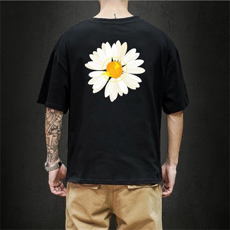 

LIFENWENNA Casual T Shirts Summer Flower Print Top Tees Mens Hip Hop Short Sleeve Streetwear Fashion Harajuku Male Tshirt 210706, T20919 white