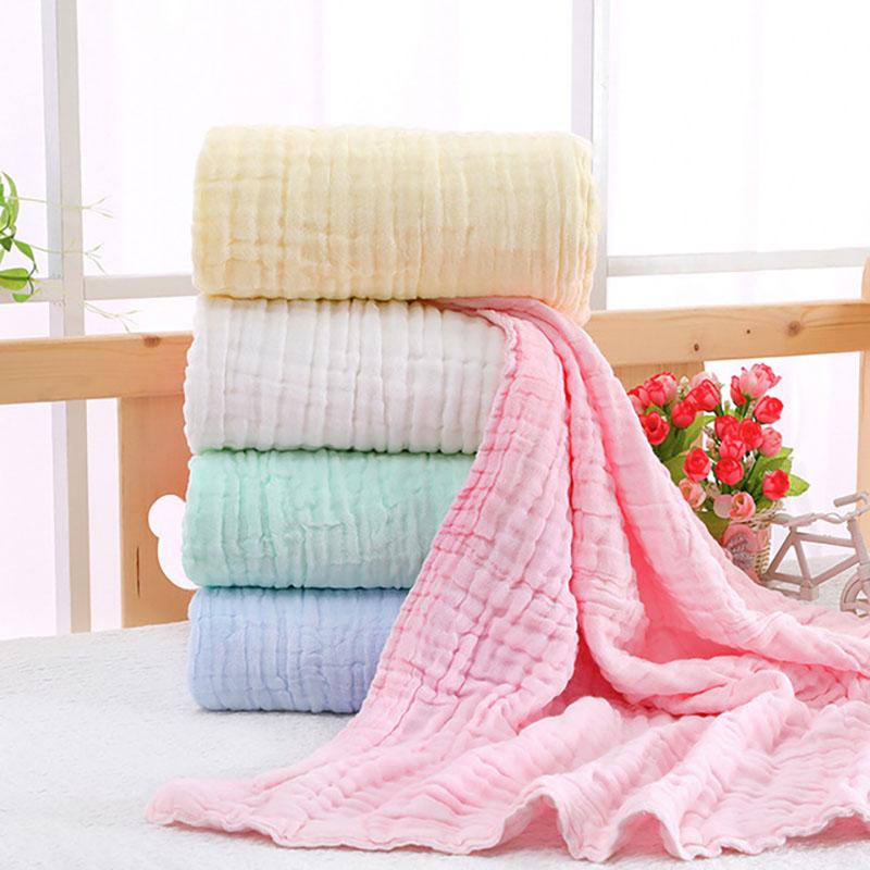 

Blankets & Swaddling Baby Blanket 6 Layers Gauze Bath Towel Children Cotton Quilt 105*105 Solid Color Seersucker Born Swaddle Stroller A04, White