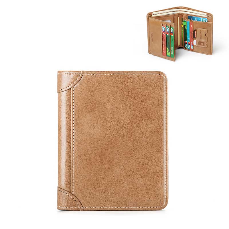 

Men's Wallet Anti-theft Genuine Leather Ultra-thin Short Vertical Cowhide Card Holder Purse Wallet Men High Quality, Khaki