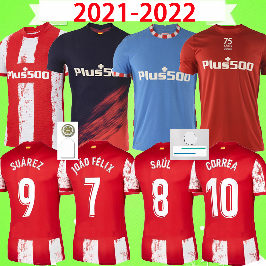 

2021 2022 Atletico soccer jerseys 21 22 JOÃO FÉLIX MADRID . LLORENTE KOKE SAUL SUAREZ Correa Carrasco camiseta football shirts uniforms men kids kit sets LEMAR S-2XL