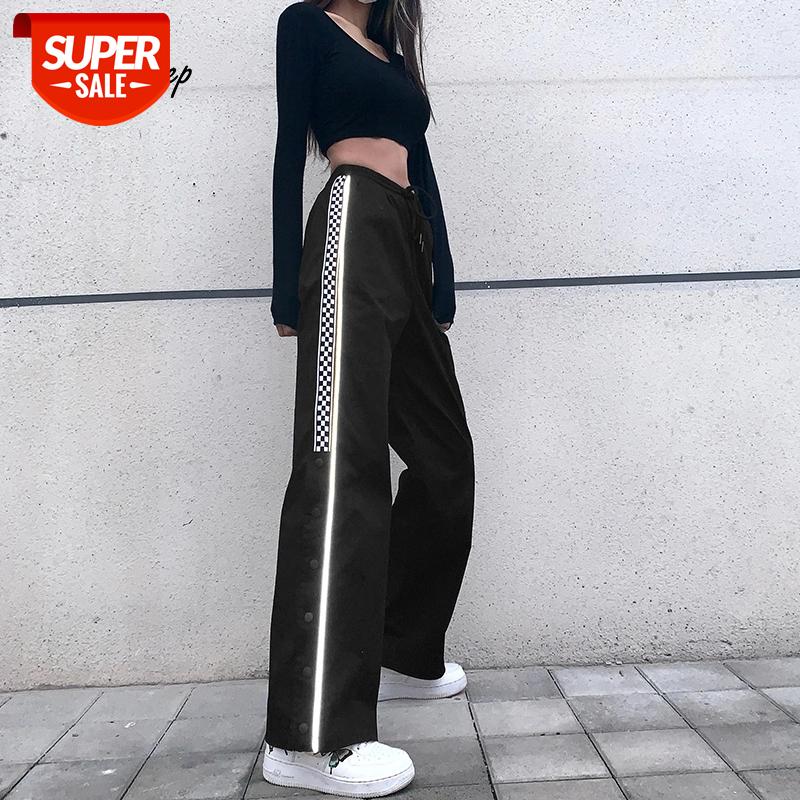 

Weekeep Checkerboard Patchwork Reflective Baggy Pants Women High Waist Wide Leg Trousers Jogger Streetwear Straight Bottoms 2020 #w23N, Black;white