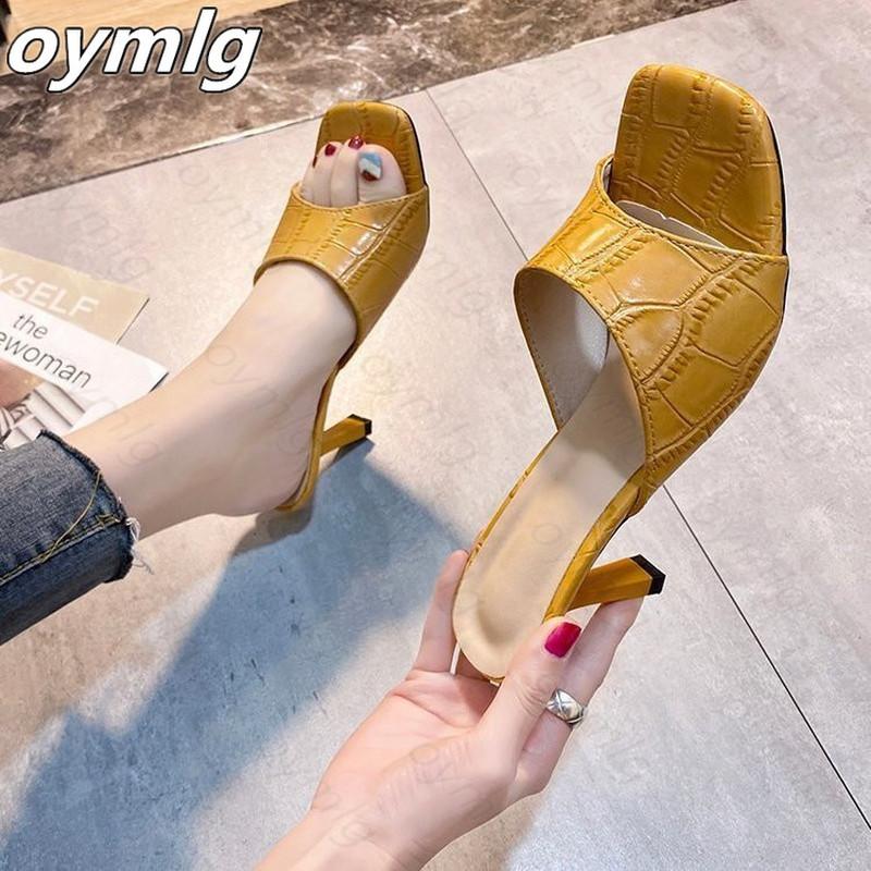 

Women Square Open Toe Thin High Heels Slides Fashion Pumps Party Slides Slip on Gladiator Style Women Slippers Mules Shoes 35-45, Beige