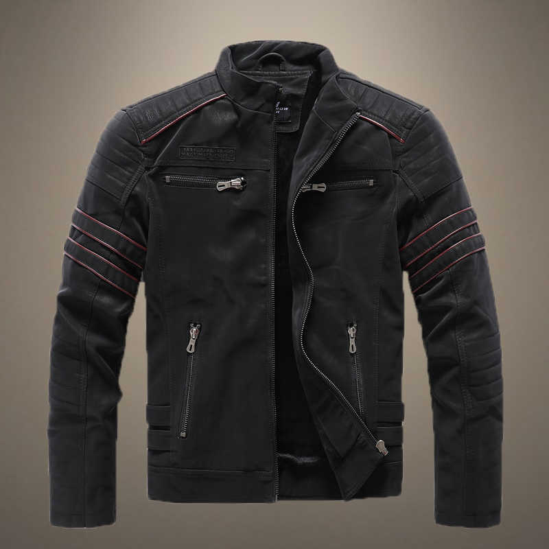 

Mens Motorcycle Leather Jacket Slim PU Leather Coat Male Windproof Stand Collar Men's Jacket Men's Autumn Clothing Embroidery 211018, Kh8809black