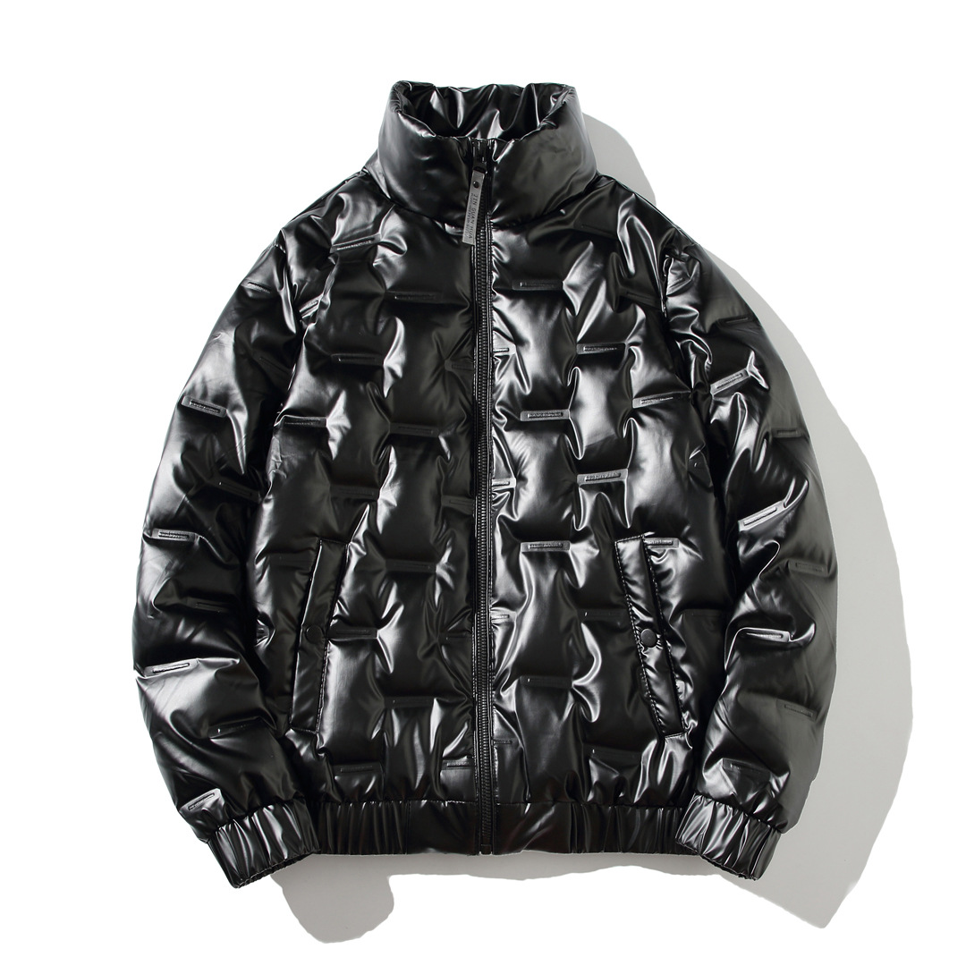 

Winter pop waterproof white duck down couple bright face stand collar thickened trend down jacket, Black