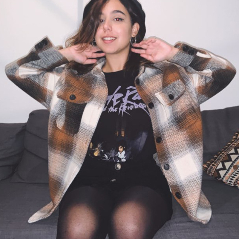 

2021 Wool Blends Vintage Plaid Women Coats Warm Winter Outerwear Jackets Casual Loose Girls Autumn Fashion Street Oversized Ha86, Brown