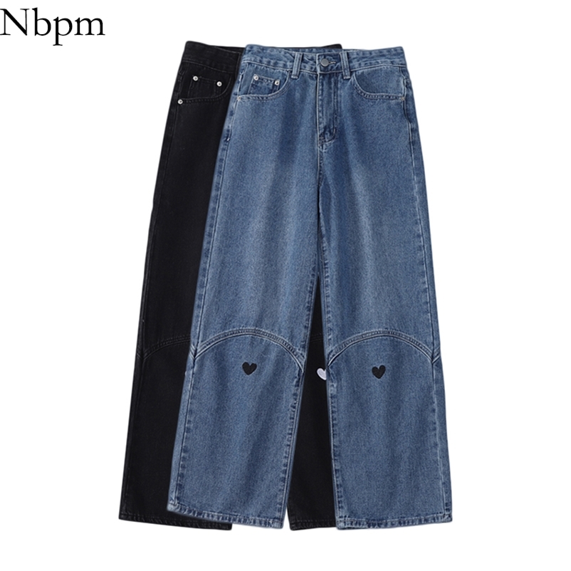 

Nm Fashion Heart Jeans For Girls Baggy Woman High Waist Streetwear Denim Trousers Pants Mujer Wide Leg 210629, As pictured