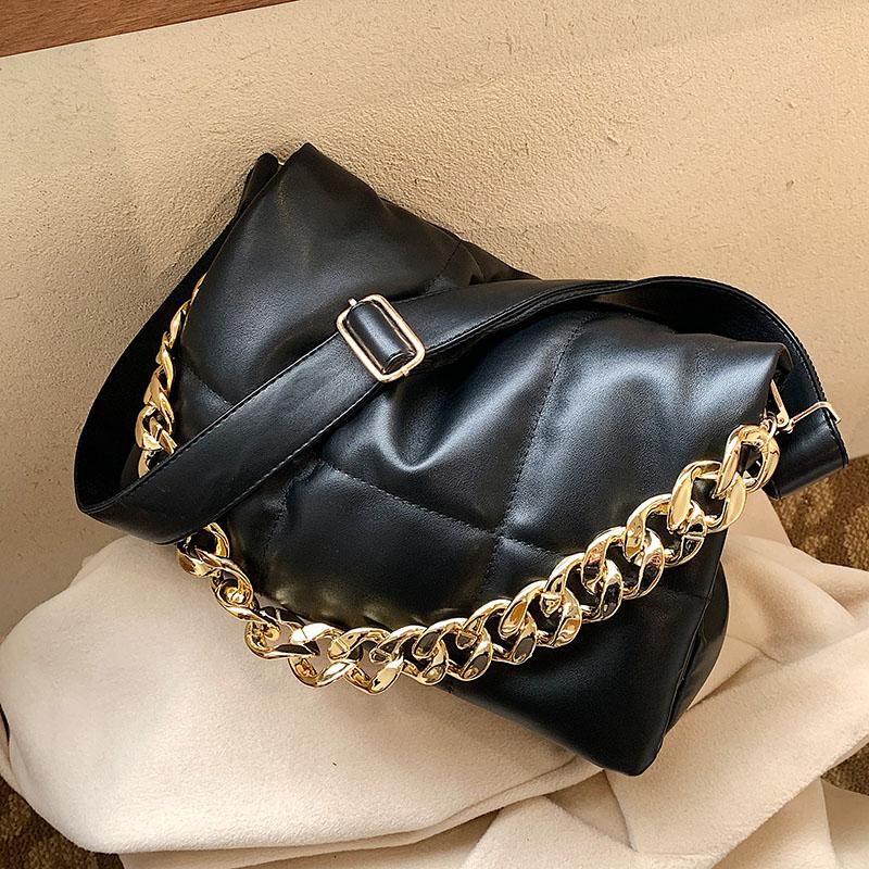 

Evening Bags Thick Chian Design Fashion PU Leather Shoulder Bag Women Handbag Quilted Padded Crossbody 2022 Hit Winter Simple Brands