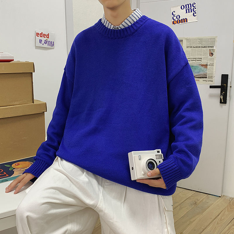 

2021 New Winter Sweater Men' Warm Fashion Solid Color Casual O-neck Knitted Pullover Men Wild Loose Knitting Sweaters Mens Clothes -2xl H7, Purple