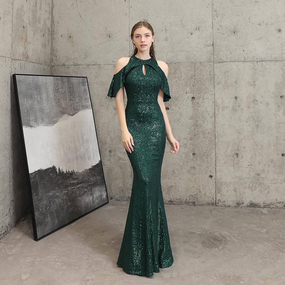 

2021 New Green/gold Off the Shoulder Long Mermaid Sequins Evening Robe De Soiree Longue Prom Formal Abiye Gece Elbisesi 3o63, Silver