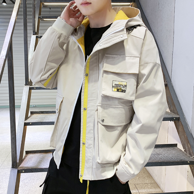

2021 New Men's Korea Style Cargo Jacket Loose Coat Versatile Popular Autumn Clothes Hip Hop Windbreaker Casual Coats M5x6, White