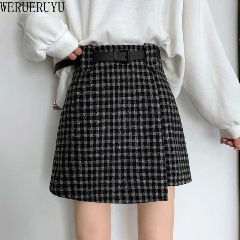

WERUERUYU Women'S Autumn And Winter Harajuku Thickened Woolen Plaid Retro Skirt Female Cute Japanese Kawaii Skirts 210608, Photo color