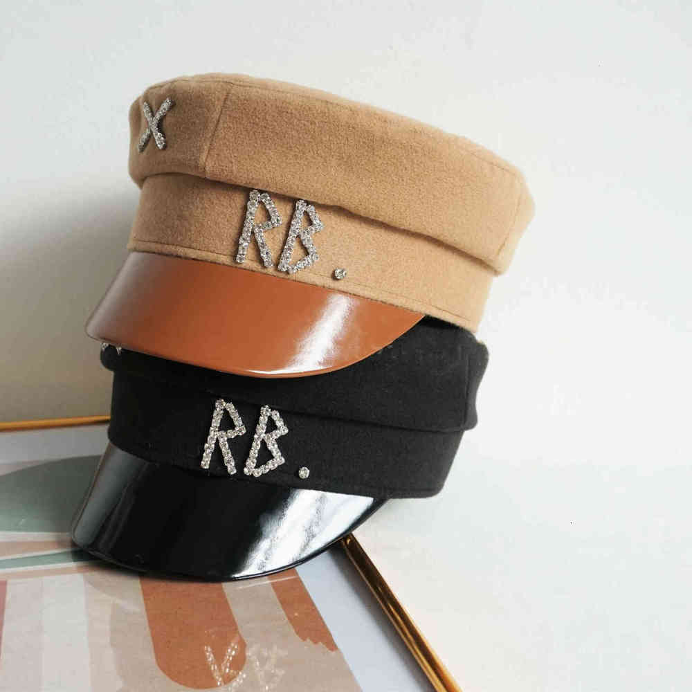 

2021 New Women Hats Crystal Baker Boy Hat Wool Newsboy Female Flat Militray Caps Visor S  L, Blue;gray