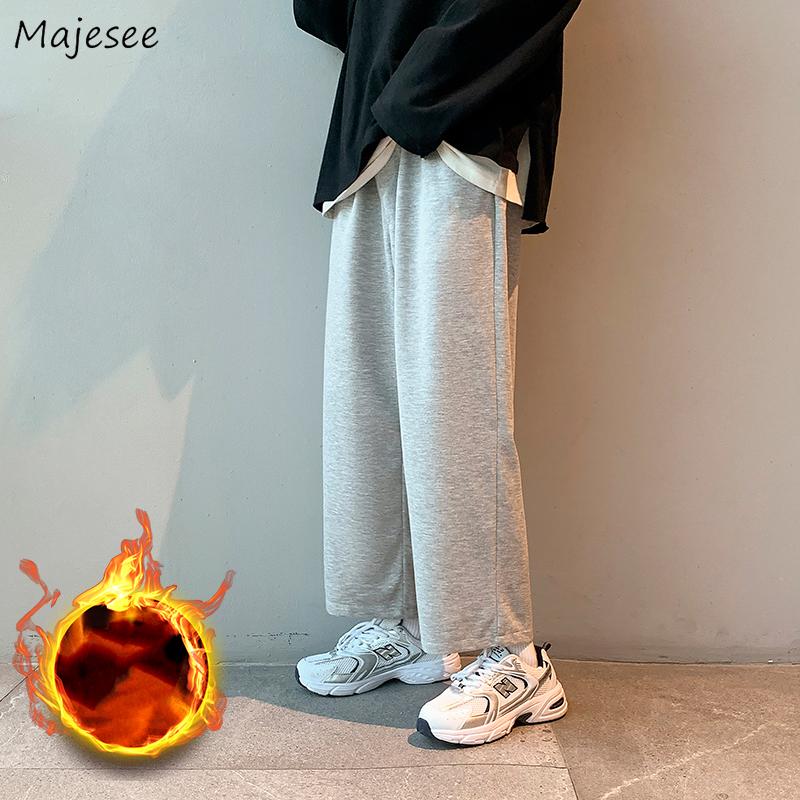 

Men's Pants Men Casual S-5XL Loose Plus Velvet Cozy Solid Ankle-tied Ulzzang Simple Ankle-length Trousers Streetwear Daily College, Black