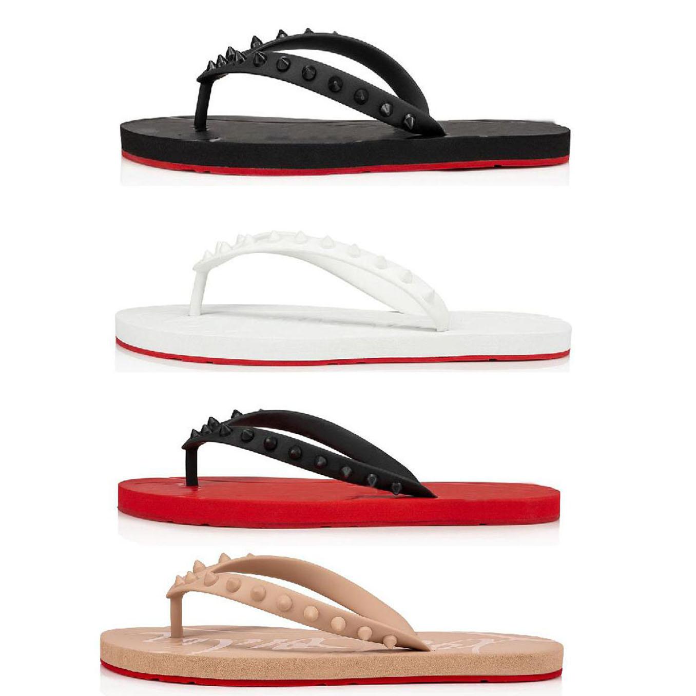 

Summer Men Beach Slip On Slides Red Bottom slipper Flip,Mens Flat Sandals Slippers Studs Flats brand Flip Flops Sandalias wholes, Black