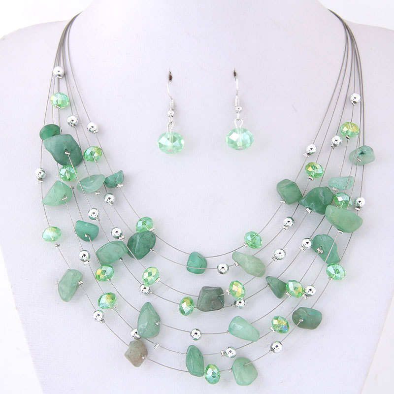 

Bohemian Style Mint Green Crystal Stone Wedding Jewelry Sets For Bride Women Girls Drop Earrings And Necklace Boho Beach Wedding Accessories