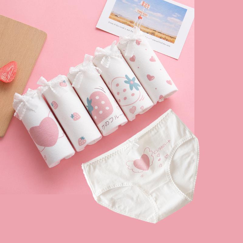 

Women's Panties Amorn Pure Cotton Strawberry Underwear For Women Japanese White Cute Cartoon Print Maiden Bow Lace Briefs Size -XXL, Angel love
