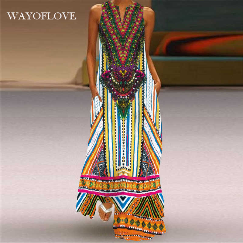 

WAYOFLOVE Ethnic Style Long Dress Women Casual Loose Plus Size Dresses Summer Beach Woman Sleeveless Girls Maxi Dress Women 210602, Vlcq-104