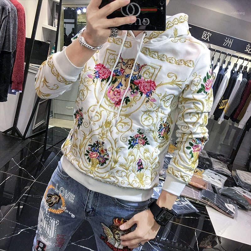 

Men's Hoodies & Sweatshirts 2021 Spring Autumn Heavy Industry Embroidery Hooded Sweatshirt Men Fashion Personality Long Sleeves, Black