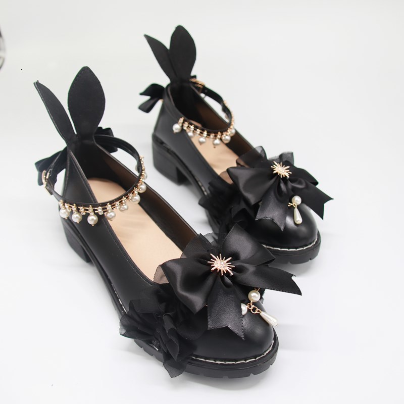 

Harajuku Feminine Princess Bowknot Sweet Girls Kawaii Tea Beautiful Japanese Party Anime Lolita Women's Pearl Chunky Heels 7okr, Black