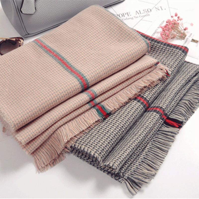 

Scarves Fashion Striped Plaid Scarf Women Brand Designer Cashmere Winter Warm Shawls Windproof Wraps Pashmina Bufanda Mujer, Blue;gray