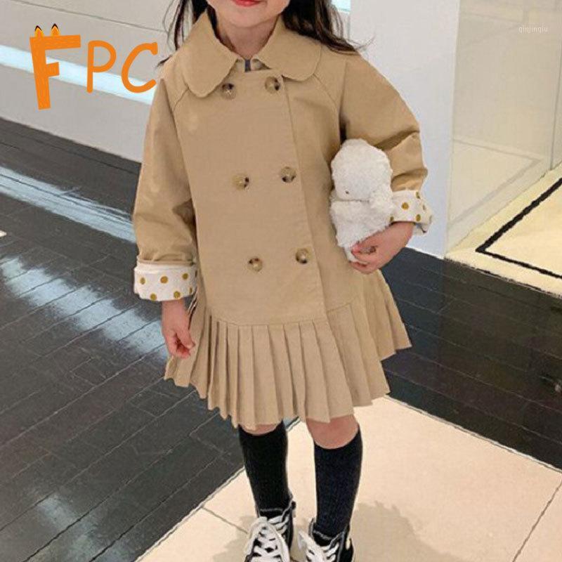 

Coat Khaki Button Draped Dip Hem Fashion Trench Girls A-line Long Sleeve Turn Down Collar Knee Length 3-11T Toddler Girl Fall Clothes, Blue;gray