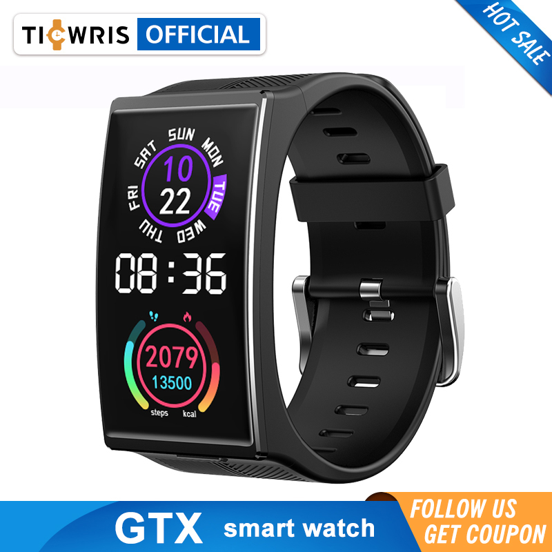 

TICWRIS GTX Smartwatch 1.9 inch IP68 waterproof Color Screen Bluetooth 5.0 Blood Pressure Sleep monitor 300mAh Smart watch Meng, Black