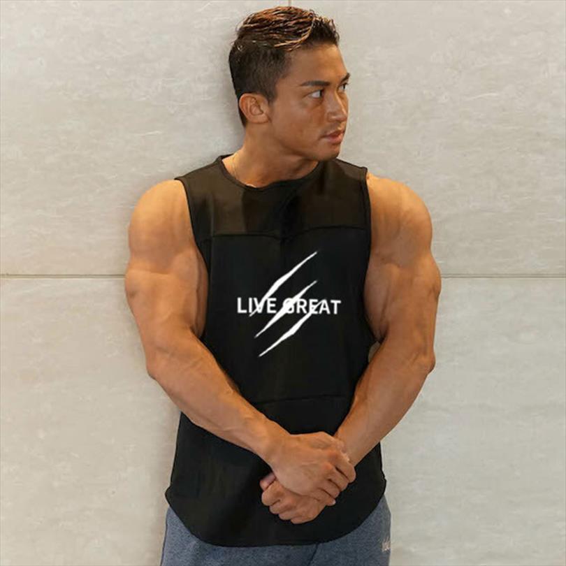 

male sports vest round neck solid color sleeveless mens summer bodybuilding running fitness loose ty, White;black