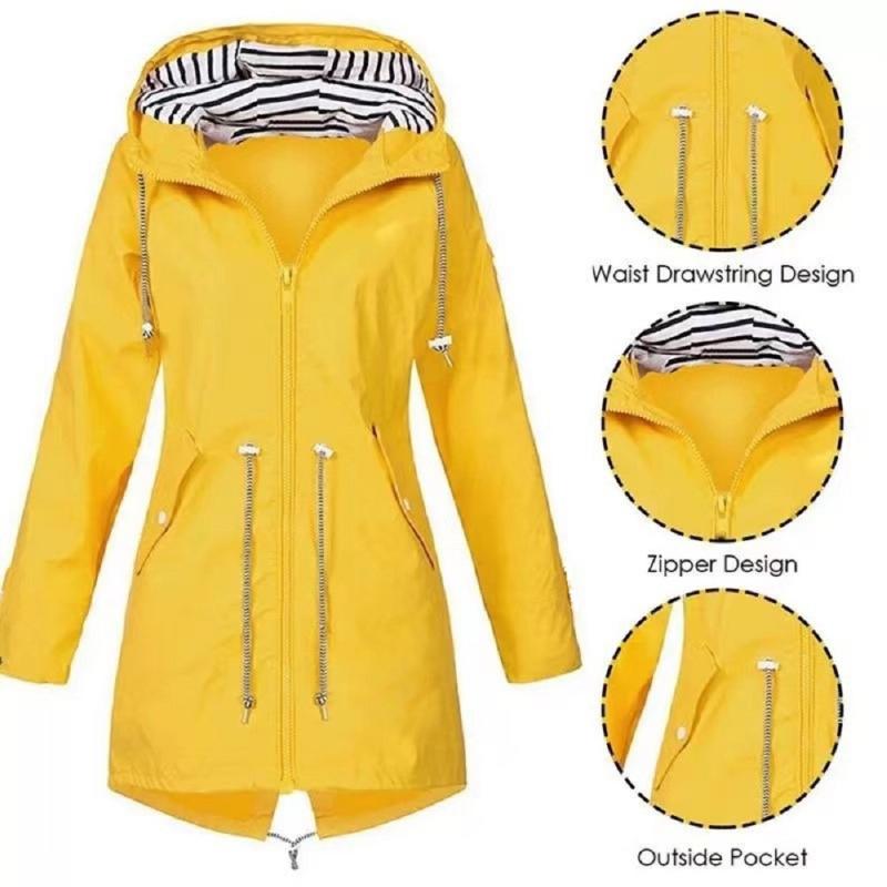 

Women's Trench Coats Women Waterproof Zipper Rain Jacket Solid Color Ladies Outdoor Windbreaker Mountaineering Lightweight Raincoats Plus Si, Tan;black
