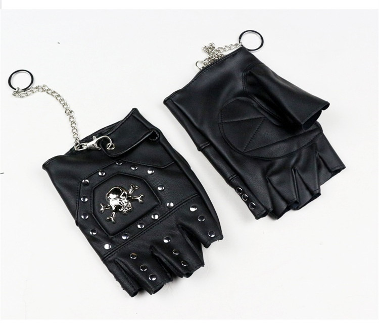 

Skulls Rivet PU Leather Fingerless Gloves Men Women Fashion Hip Hop Womens Chain Punk Gloves Half Finger Mens Glovesg