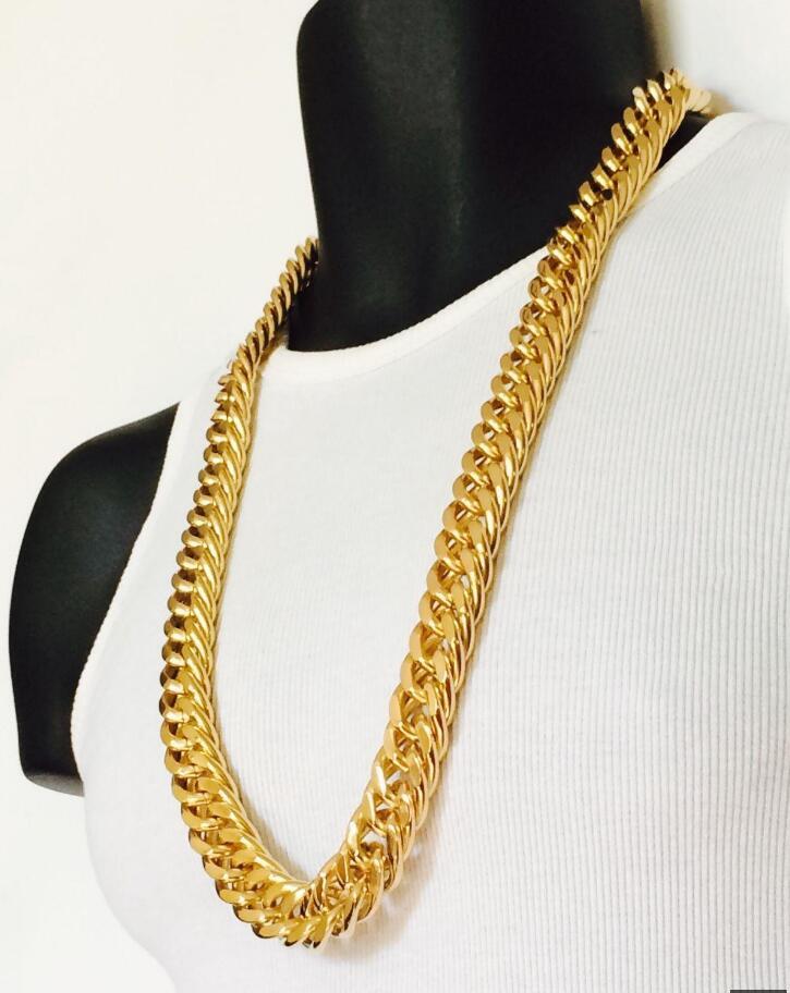 

Fine Mens Miami Cuban Link Curb 14k Real Yellow Solid Gold GF Hip Hop 11MM Thick Chain JayZ Epacke
