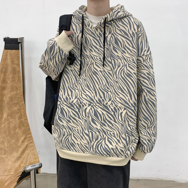 

2021 New Autumn Zebra Print Hoodies Men's Fashion Retro Casual Cotton Hooded Sweatshirt Men Streetwear Loose Hip-hop Pullover Hoodie Mens P8, Apricot