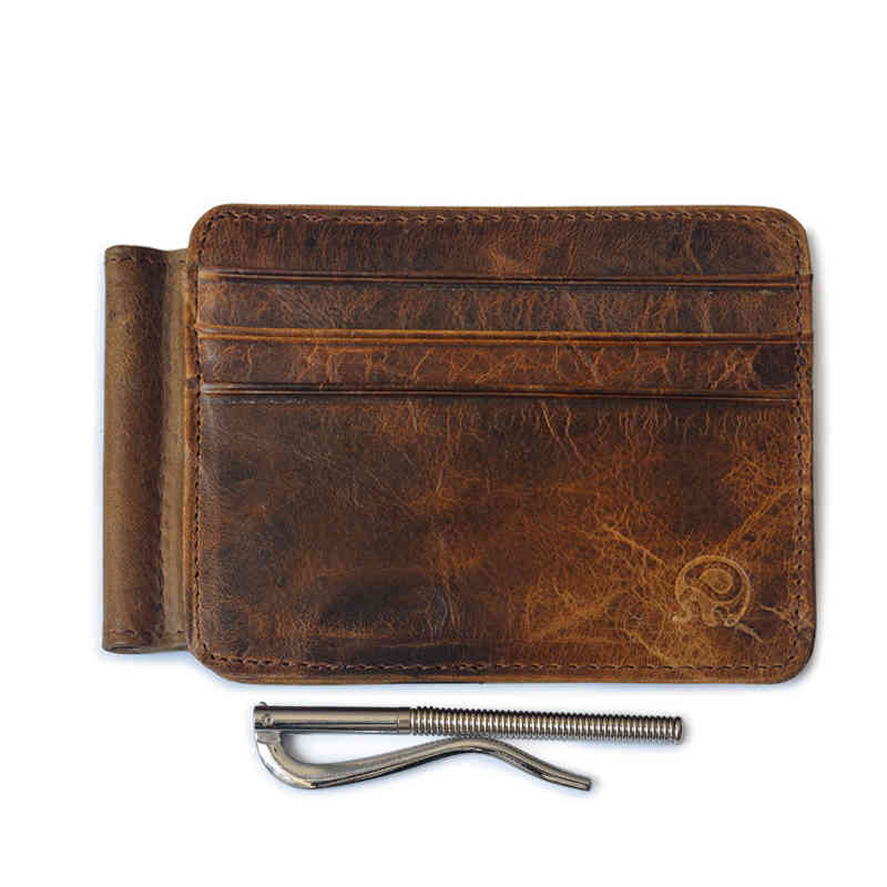 

Genuine Leather Money Clip Vintage Designer Men's Thin Wallet with 12 Card Slots Slim Purses for Man