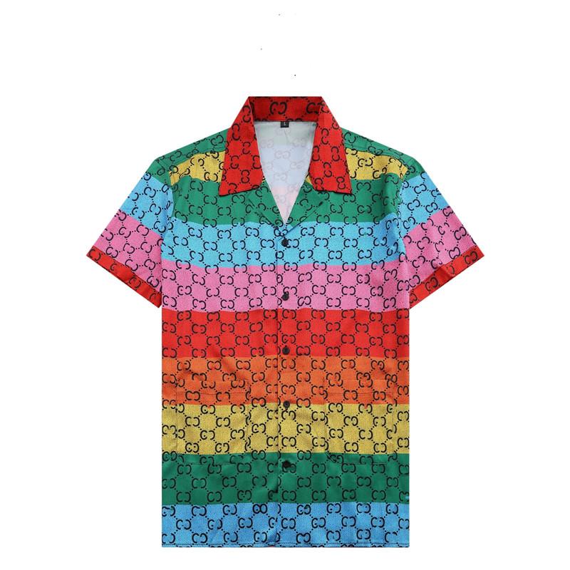 

High Quality Design Blouse Shirts Men's Camisas De Hombre Fashion Geometric Letter Print Casual Shirts Men Short Sleeve Turn Down Collar Business Dress Shirt M-3XL