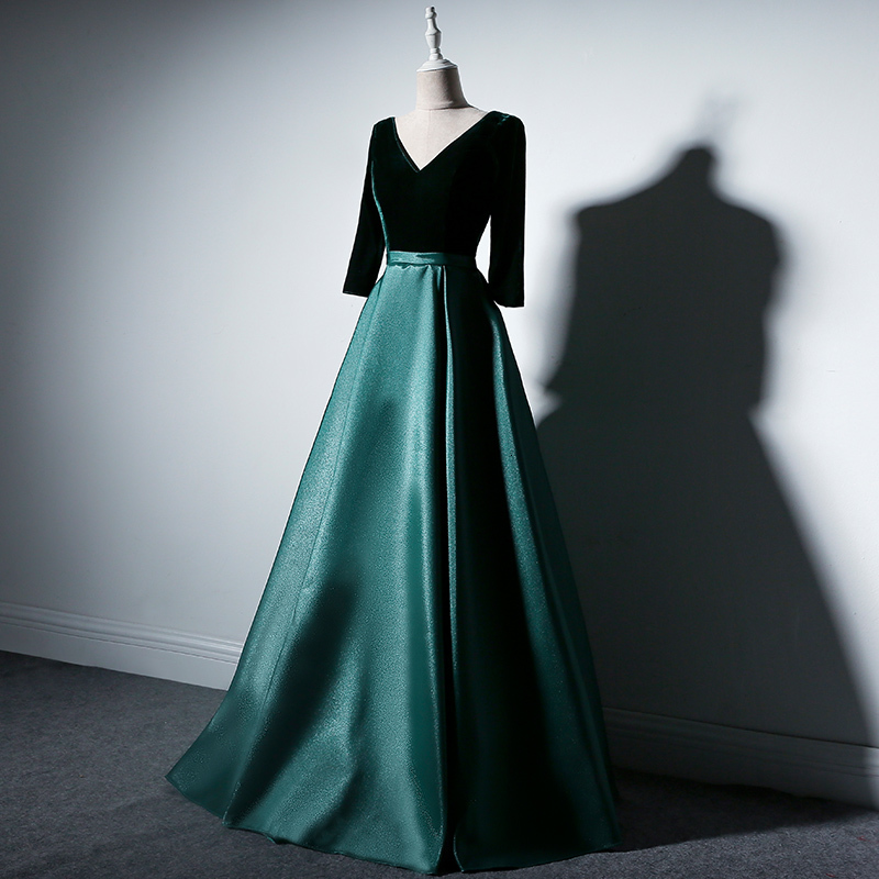 

Chinese Velvet Evening Party Female Cheongsam Stage Show Qipao Dress Elegant Celebrity Wedding Banquet Dresses De Dqha, Green