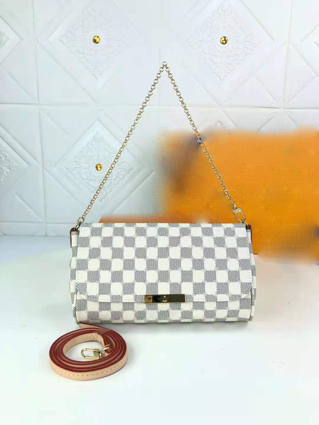 

High quality 2021 luxury designer leather messenger bag ladies handbag fashion retro printed letters one shoulder classic 40718-2, Plaid white