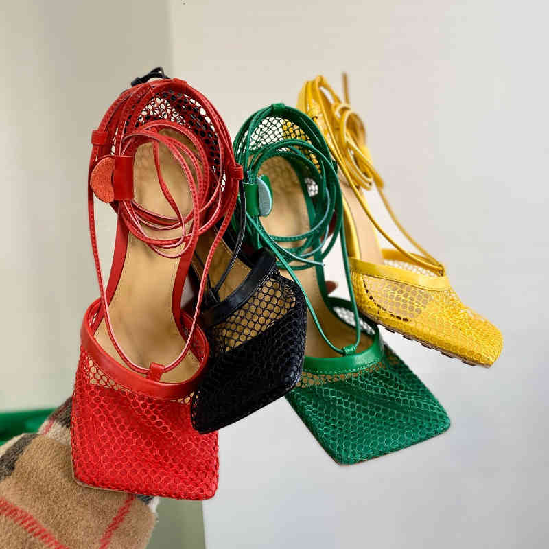 

Sandals spring and summer open-toed square knitted high-heel shoes stiletto sexy sandals with high heels for women LXW6, 1# shoe box
