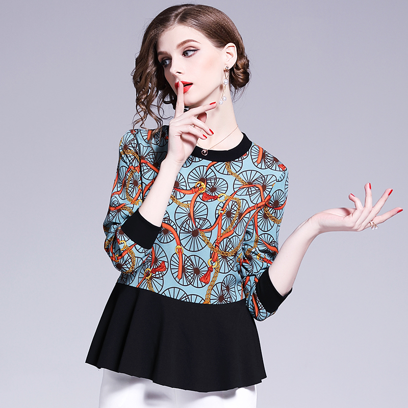 

2021 New Nova Marca Itlia Estilo Longo-mangas Compridas Chiffon Camisas Das Mulheres Em Torno Do Pescoo Moda Escritrio Senhora Camisa Vero 0, Blue