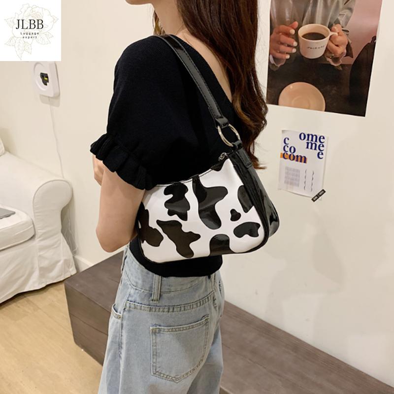 

Cow pattern baguette bag for women fashion messenger shoulder bags designer zipper female vintage cute bag handbag and purses, Beige