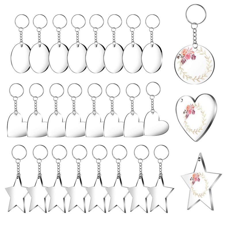 

Keychains 30/24 Pcs Acrylic Transparent Discs And Key Chains Set, Clear Blank Round Keychain For DIY Projects