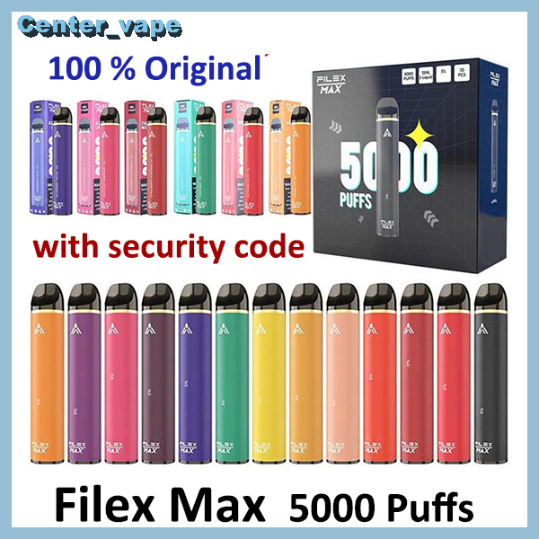 

100% original Disposable Vape 5000 Puff Filex Max Bars Electronic Cigarette 12ml Capacity Pods Device 1100mah Chargeable Battery 13 Colors v